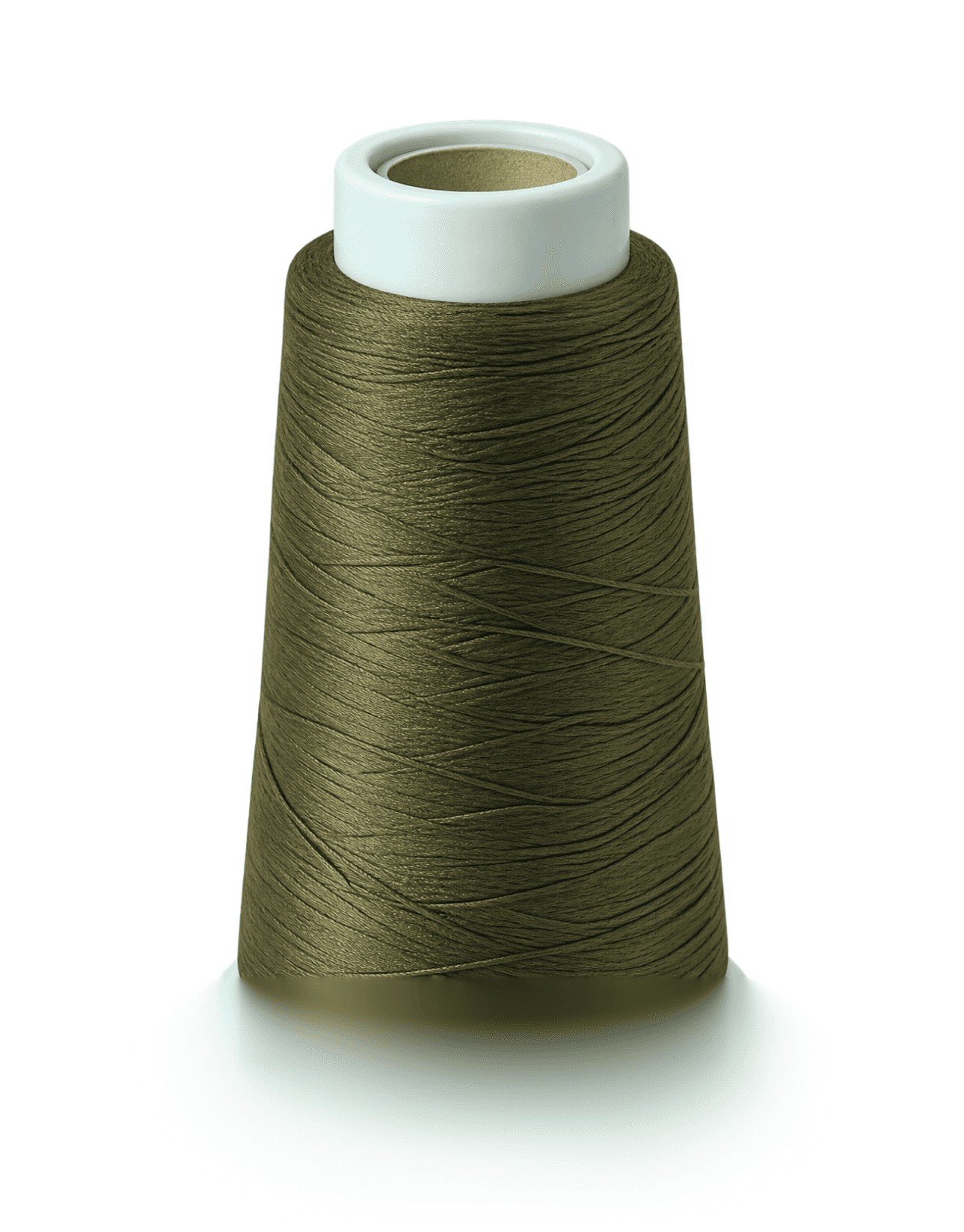 Cone of olive yarn